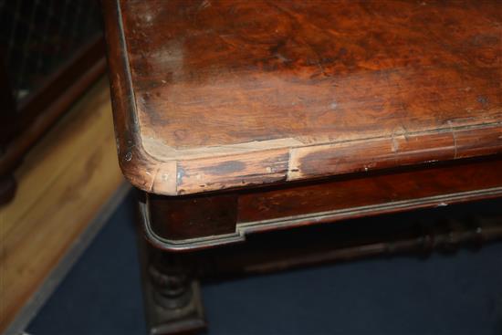 A Victorian burr walnut two drawer library table W.114cm